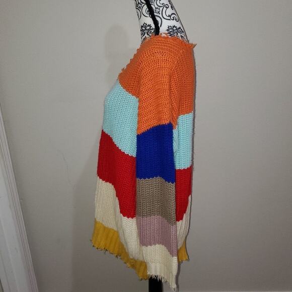 143 story large cozy striped knit sweater with fringe - Picture 2 of 11